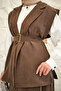 Women's Vest Slit Suit Set Brown - 5