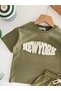 Boy's Cotton Green New York Letter Appliqué T-Shirt Shorts Set - 2