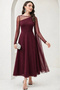 Women's Long Sleeve Semi-Turtleneck Tulle Detailed Long Sandy Dress