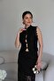 Napoleon Button Detailed Vest and Midi Skirt Design Black Lace Set