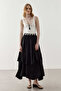 Flounced Draped Skirt Black - 7