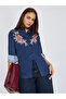 Navy Blue Floral Embroidered Long Sleeve Shirt