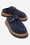 Vone Navy Blue Suede Genuine Leather Belted Closed Toe Women's Slippers