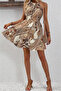 Women's Off-Shoulder Patterned Short Single Jersey Dress - 3