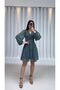 Double-Breasted Collar Lined Patterned Short Chiffon Dress