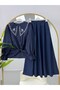 Embroidered Baby Collar Blouse with Jacquard Skirt Set Blue