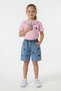 Pink Heart Embroidered Collared T-Shirt and Jean Shorts Girls' Set 24062 - 2