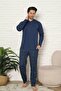 Men's Pajama Set - Indigo Checkered Long Sleeve Combed Cotton 1227Uy - 3