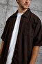 Men's Shirt Woven Fabric with Zipper Brown Oversize Zippered Tencel Fabric - 5