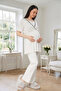New Season Ecru Double-Breasted Collar Short Sleeve Design Ribbed Summer Maternity Pajama Set - 8