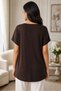Women's V-Neck Short Sleeve Shoulder Lace Detailed Relaxed Fit Brown Tunic Blouse - 3