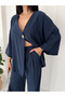 Women's Modal Fabric Bat Sleeve Kimono Double Set - 3