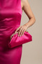 Fuchsia Satin Metal Gold Stone Frame Evening Dress Bag - 2