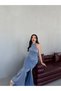 Baby Blue Draped Halter Neck Glittered Evening Dress - 4