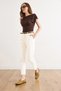 Women's Ecru Belted Pocketed Cotton Carrot Trousers with Elastic Waist at the Back Pnt-19000401 - 3