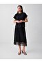 Black Lace Detail Satin Midi Skirt