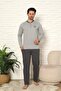 Men's Pajama Set - Gray Embroidered Long Sleeve Combed Cotton 1102Uy