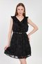 Women's front ruffle belted lace dress - black