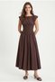 Women's Adelina Waist Corset Detail Back Elastic Woven Long Brown Dress - 2