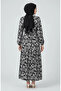Floral Patterned Layered Belted Dress 0281A-01 Black White - 3