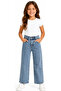 Girl's Stonewashed Model Jeans with Adjustable Waistband and Zipper Closure in Plain Blue Color - 4