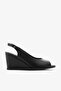 Black Genuine Leather Women's Wedge Heeled Sandals - 5