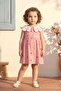 Girl's Summer Dress with Stripes, Front Buttons, Heart Embroidery, Red