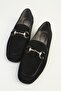 Women's Black Suede Loafer with Gold Buckle
