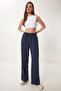 Wide Leg Summer Trousers with Pockets Lub0343 Dark Blue - 2