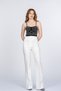 Women's Summer Ecru Beltless High Waist Flare Stylish Casual Comfortable Trousers 30394