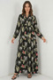 Women's Shirt Collar, Gathered Waist, Floral Patterned Viscose Black Hijab Dress - 6