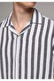 Relaxed Fit Lapel Collar Striped Men's Navy Blue Short Sleeve Shirt - 4