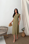 Women's Khaki Side Belted Lined Sleeveless Summer Midi Dress - 5