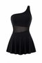 Women's Black Single Shoulder Strap Tulle Detailed Padded Swimsuit - 3