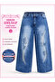 Plus Size Denim Elastic Waist Stoned Ripped Detailed Loose Cut Women's Trousers - 2