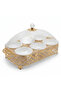 Luxury 6-Section White Ceramic Candy Serving Bowl with Gold Metal Holder & Lid for Chocolates, Nuts, Dates, Dry Fruits
