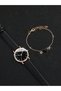 Simple fashion leather band quartz watch with small lens single heart bracelet for women (2 pcs/set) - 3