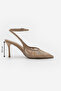 Women's Stiletto Ankle Strap Lace Embroidered Mesh Classic Heeled Shoes Limez Beige - 8