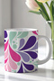 330ml Printed White Ceramic Mug Cup with Colorful Abstract Leaf Pattern - 3