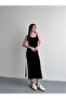 Lcs Modal Fabric Black Dress with Striped Sides and Slits - 2