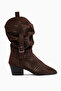 Orietta Brown Suede Laser Cut Bellows Summer Boots - 2