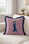 Pink Feather Detailed Peacock Patterned Fringed Throw Pillow Cover - Navy Blue Tasseled Bohemian Cover - 3