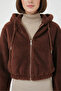 Women's Hooded Cropped Brown Jacket - 4