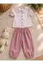 Girl's Ecru Dried Rose Color Woven Shirt and Wide-Leg Canvas Pants Eid Outfit - 3