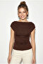 Women's White Blue Coffee Degaje Collar Side Gathered Detailed Lycra Triple Blouse 6157 60286227 - 4