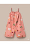Little Farm Patterned 100% Cotton Girls Summer Pink Overalls Salopet - 6