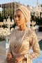 Glittery Pique Cross-Strapped Lined Beige Ready-Made Turban Hijab Bonnet Suitable for Medical Use Evening Dress - 8