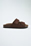 Vega Men's Vegan Leather Double-Strap Velcro Brown Slippers - 2
