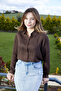 Brown Patch Textured Women's Shirt Classic Cut Long Sleeve Shirt - - 6
