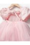 Violet Glittery Satin Balloon Sleeve Tutu Special Occasion Girl's Dress - 5